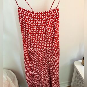 Loft Red Pinwheel Halter High Neck Midi Dress Tie Back Like New Never Worn 14